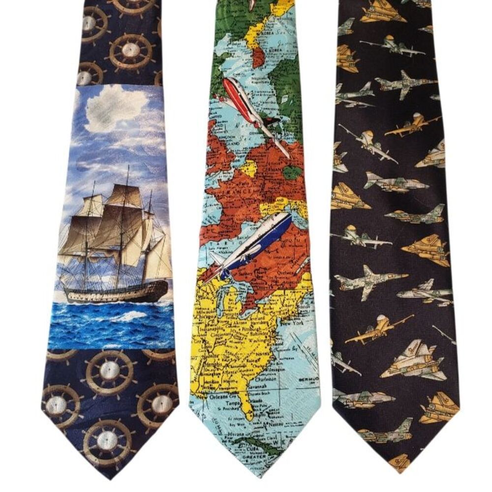 Travel Airplane Globe Ship Jets Tie #45A - Lot of 3 Novelty Neckties NWT Sale!